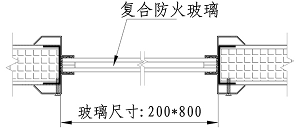 固盾钢质甲级双开防火门复合防火玻璃视口示意图